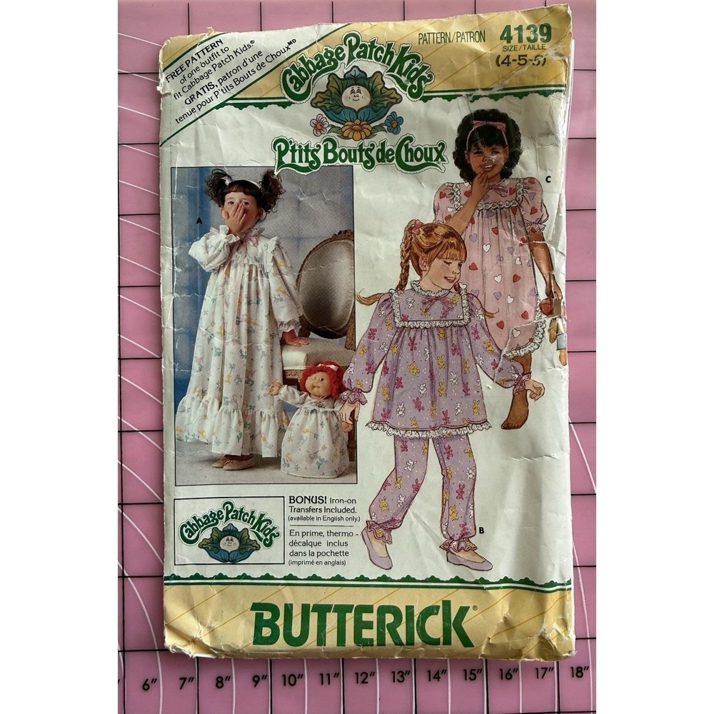Butterick pattern 4139 Cabbage Patch PJs Nightgown Doll / Child 4-6 CUT No XFER